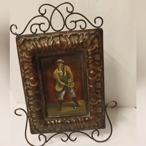 Vintage RARE Italian Golfer Hand-Painted on Metal Frame  13"x8"